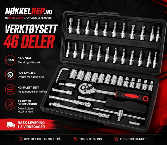 1/4"  Skrallesett med 46 deler.